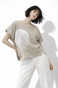 Top Beige White Print